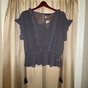 American eagle gray work top sheer with waist details size m